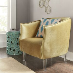 Weston Home Eldridge Velvet Upholstered Barrel Accent Chair with Clear Acrylic Legs, Gold