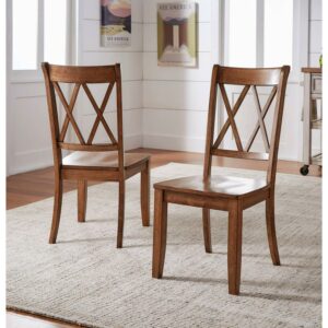 Weston Home Farmhouse Dining Chair with Cross Back, Set of 2, Oak