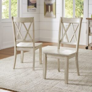 Weston Home Farmhouse Wood Dining Side Chair, Antique White (Set of 2)
