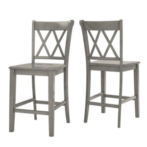 Weston Home Farmhouse Vintage Double X Solid Wood Counter Height Chair, Set of 2, Antique Grey