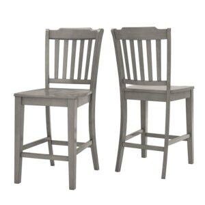 Weston Home Farmhouse Vintage Slat Back Solid Wood Counter Height Chair, Set of 2, Antique Grey