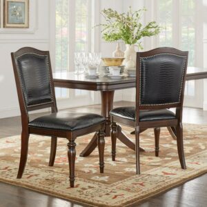 Weston Home Faux Alligator Nailhead Side Chair, Set of 2, Black Faux Alligator
