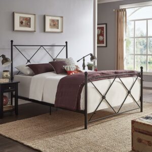 Weston Home Harrisburg Black Metal Queen Bed with Double x Headboard Design