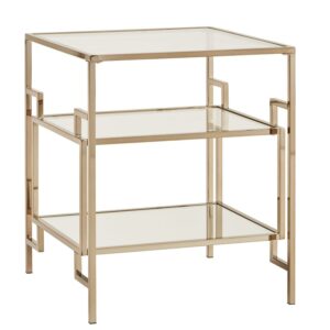 Weston Home Katrien Side Table With Mirror Bottom And Glass Shelf And Top, Champagne Gold