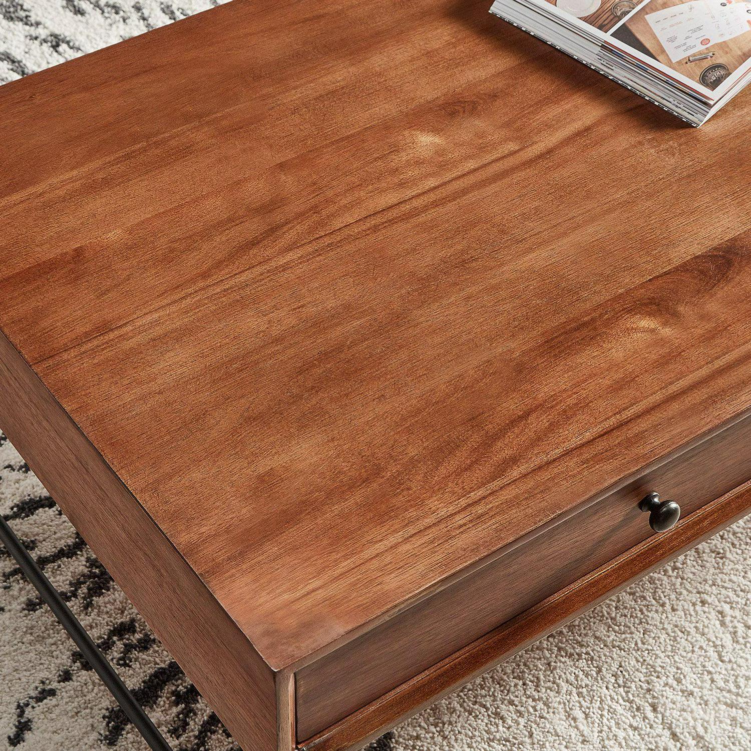 Weston Home Krisel Mid-Century Wood Coffee Table with 2 Drawers, Brown - Image 3