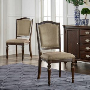 Weston Home Nailhead Side Chair, Set of 2, Dark Cherry