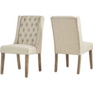 Weston Home Natural Upholstered Tufted Back Chair, Set of 2, Beige Linen
