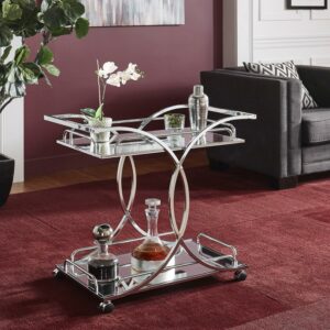 Weston Home Nicole Chrome Finish Bar Cart with Curving Metal Frame