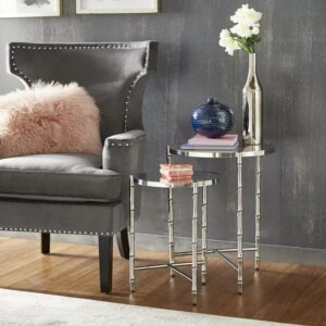 Weston Home Nuada Stainless Steel Round Nesting Table, Set of 2, Stainless Steel, Mirrored Top