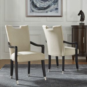 Weston Home Priscilla Heathered Weave Parson Dining Chair, Set of 2, With Arms, Beige