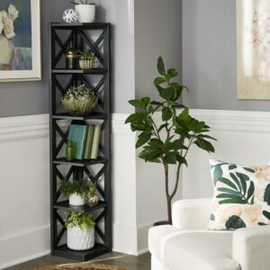 Weston Home Rebecca Wood 5-Shelf Corner Bookcase, Black
