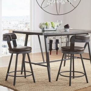 Weston Home Reinhold Round Swivel 24" Counter Stool, Brown (Set of 2)
