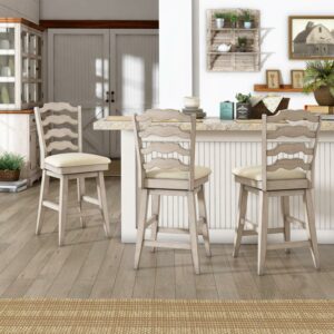 Weston Home Sheena Ladder Back 24" Wood Swivel Counter Stool, Antique White