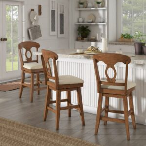 Weston Home Sheena Napoleon Back 24-inch Counter Height Wood Swivel Stool, Antique Oak