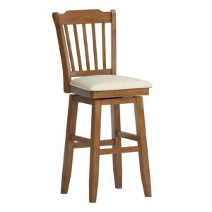 Weston Home Sheena Slat Back Bar Height Wood Swivel Stool, Oak