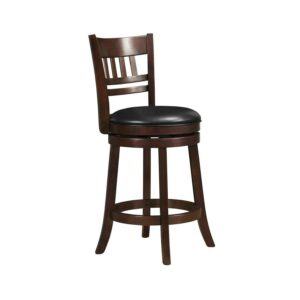 Weston Home Vertical Design Swivel Dark Cherry Finish Wood Counter Height Stool, Black Faux Leather