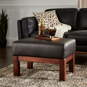 Weston Home Warner Faux Leather Ottoman, Dark Brown