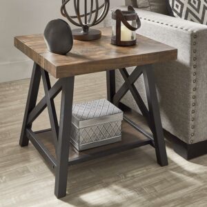 Weston Home Westyn Rustic X Base Wood End Table with Shelf, Brown