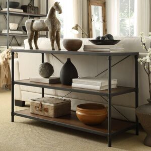 Weston Home Wood and Metal Console Table, Black/Brown Finish