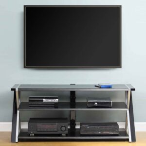 Whalen Black TV Stand for 60" Flat Panel TVs with Tempered Glass Shelves