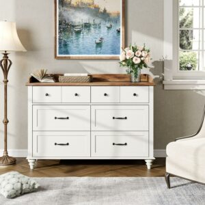 White 6 Drawer Dresser with Changing Table Top, Chest of Drawers Bedroom Dresser, 47 Inch