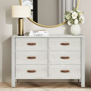White Dresser for Bedroom, Wood Dresser with 6 Drawers, Kids Dresser Storage Cabinet for Living Room, Hallway