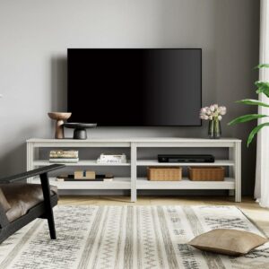White TV Stand for 75 Inch TV, Farmhouse Wood TV Cabinet with 4 Cubby for Living Room Bedroom,70 inch