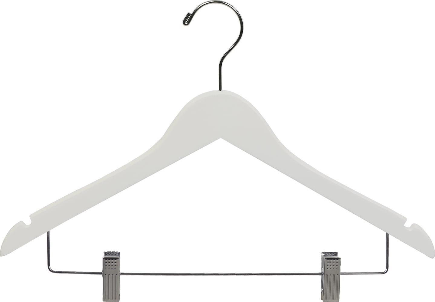 The Great American Hanger Company White Wooden Combo Hanger with Clips (Case of 100) - Image 5