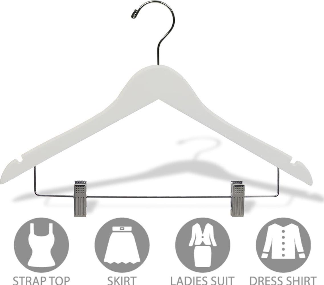 The Great American Hanger Company White Wooden Combo Hanger with Clips (Case of 100) - Image 2