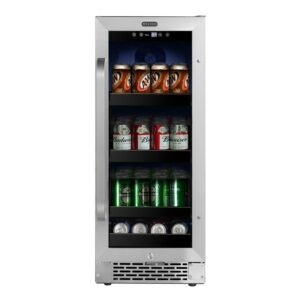 Whynter BBR-838SB 15 Inch Built-In 80-Can Beverage Refrigerator, Reversible Glass Door, Lock, Carbon Filter