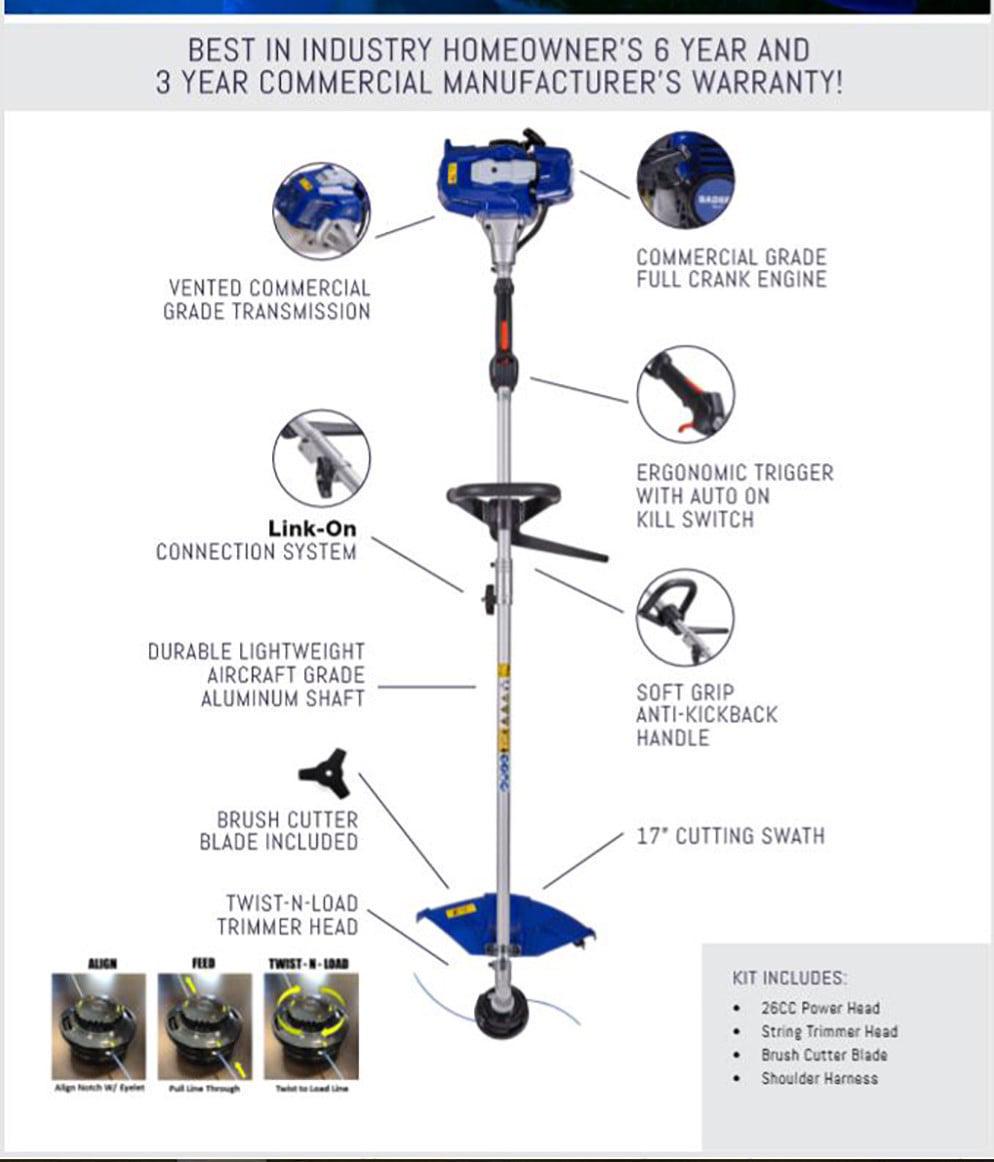 WILD BADGER POWER 26CC Weed Wacker Gas Powered, 3 in 1 String Trimmer/Edger 17'' with 10'' Brush Cutter,Rubber Handle & Shoulder Strap Included - Image 5