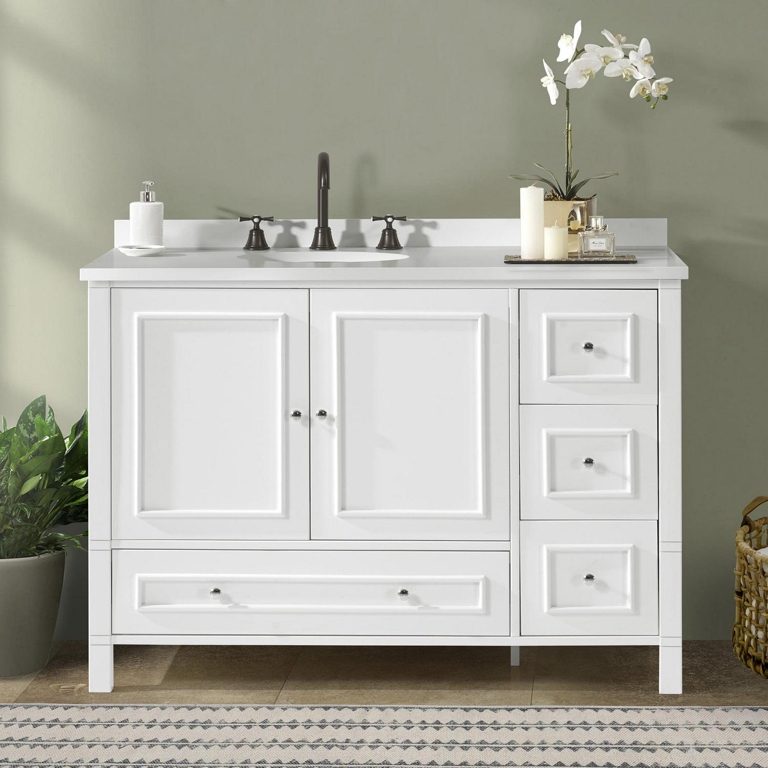 Alaterre Furniture 48in Wood Bathroom Vanity with Soft-Close Doors, White - Image 2