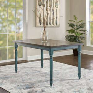 Powell Willow Dining Table, Distressed Brown and Teal Blue