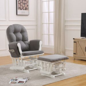 Willow Glider with Ottoman, White Finish with Gray Cushions