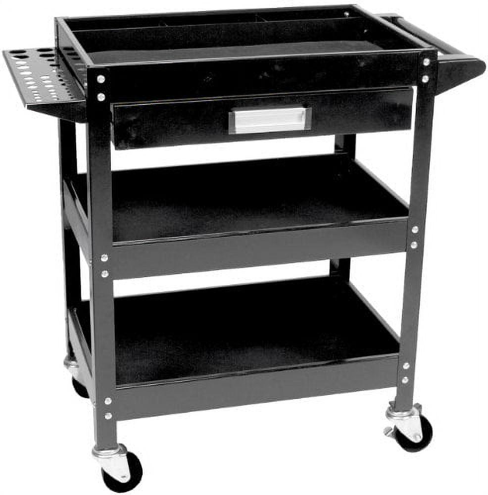 Performance Tool W54006 23.5 In. x 16 In. 3-Shelf Utility Cart with Drawer, Tool Trays, and Swivel Casters, Black