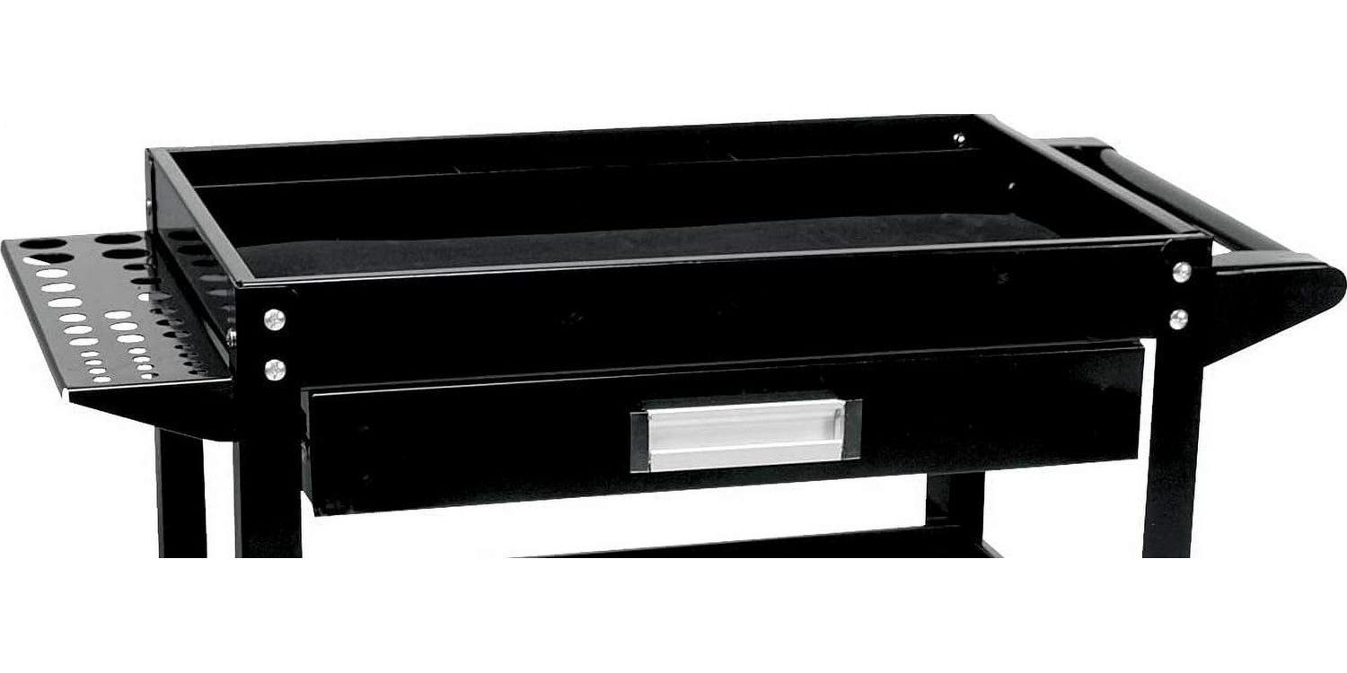 Performance Tool W54006 23.5 In. x 16 In. 3-Shelf Utility Cart with Drawer, Tool Trays, and Swivel Casters, Black - Image 3