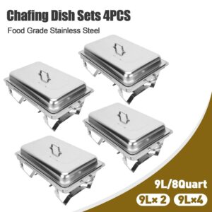 Wilprep 9L/9.5Q 4Pack Chafer Chafing Dish Buffet Sets Serving Pans Stainless Steel Food Warmer Full Size