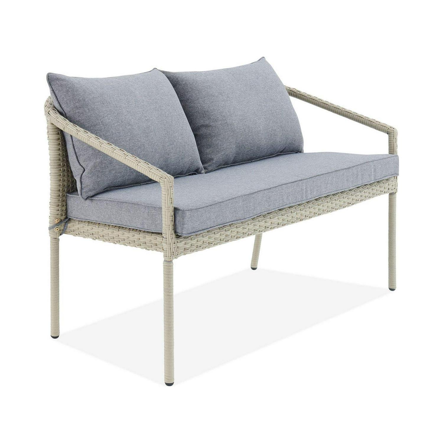 Windham All-Weather Wicker Two-Seat Outdoor Light Gray Bench with Dark Gray Cushions - Image 5