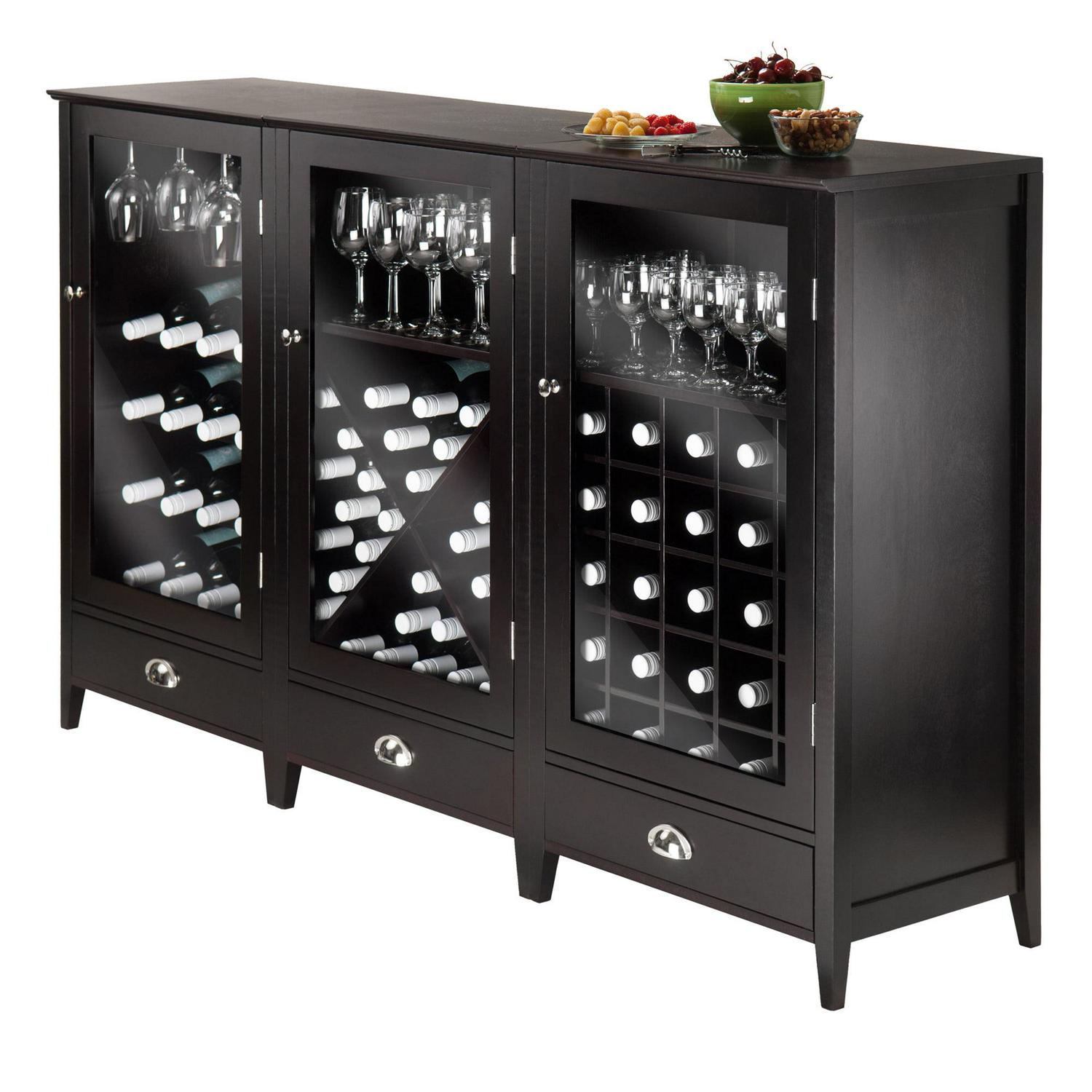 Winsome Wood Bordeaux 3-Pc Modular Wine Cabinet Set, Espresso Finish