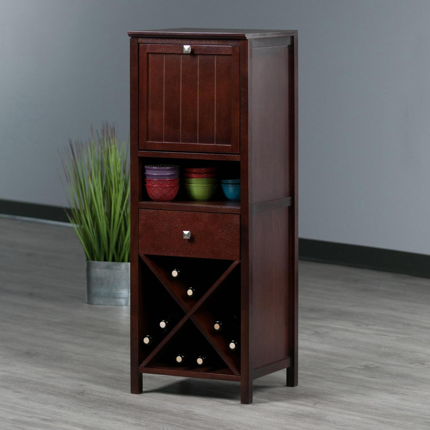 Winsome Wood Brooke Jelly 4-Section Cupboard, Wine Storage, Walnut Finish - Image 9