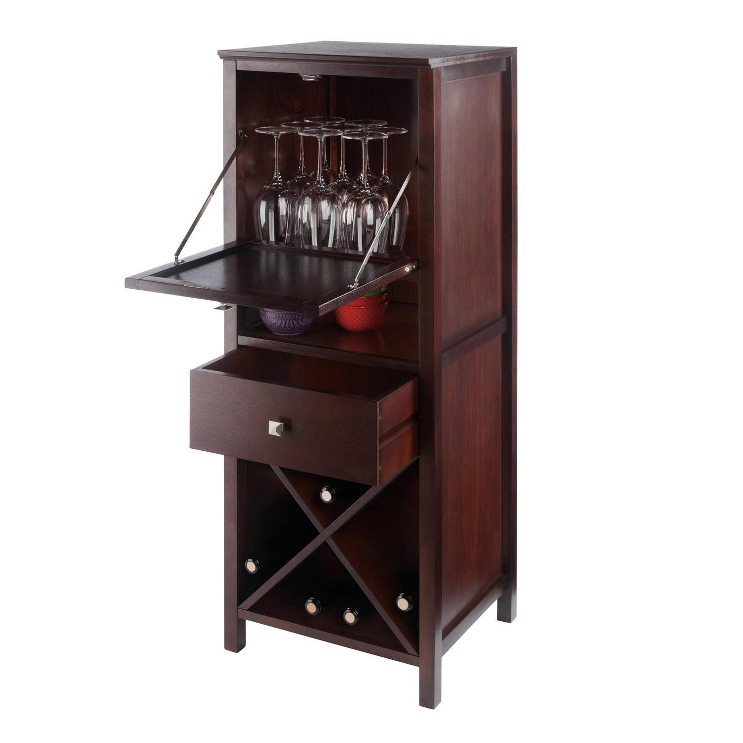 Winsome Wood Brooke Jelly 4-Section Cupboard, Wine Storage, Walnut Finish - Image 8