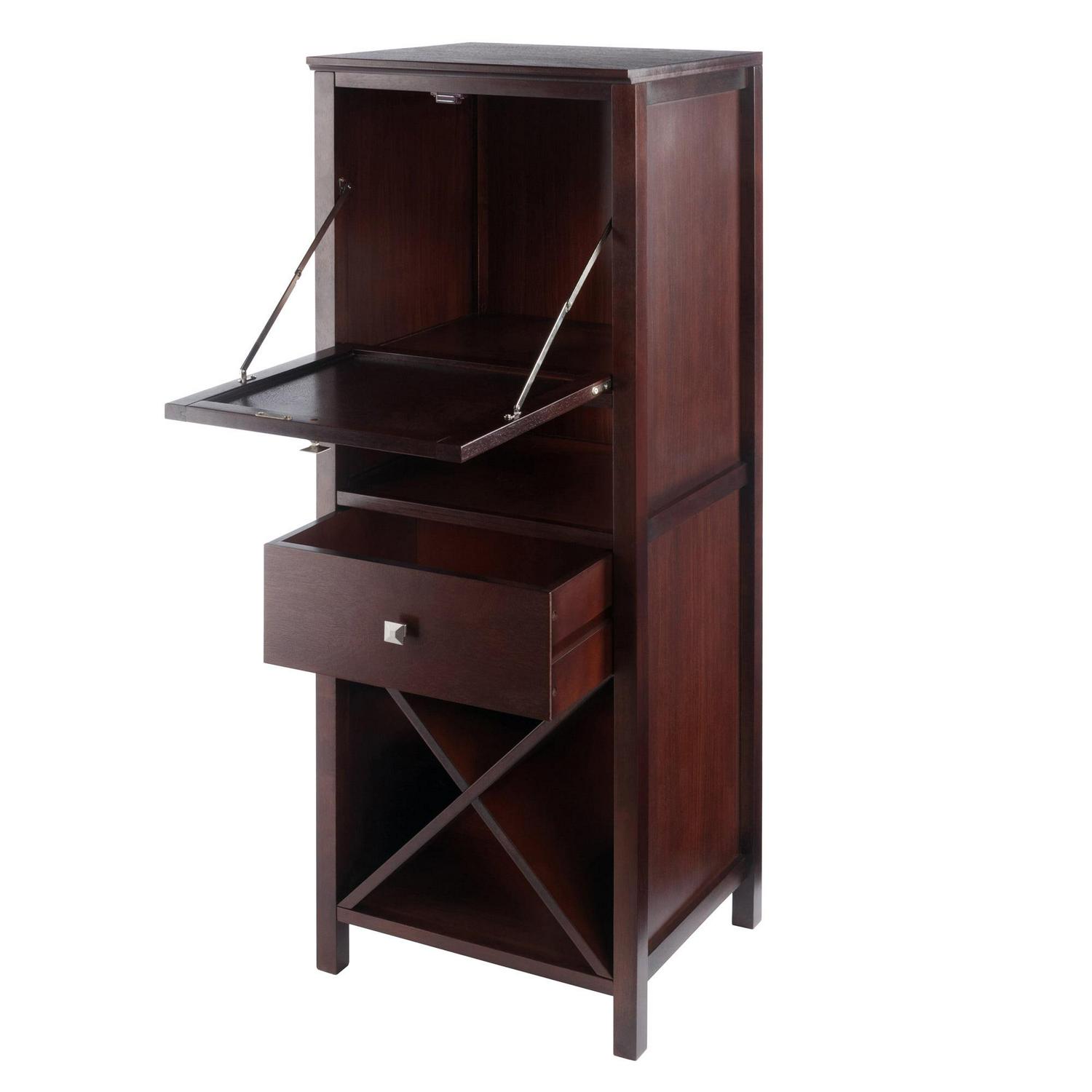Winsome Wood Brooke Jelly 4-Section Cupboard, Wine Storage, Walnut Finish - Image 2