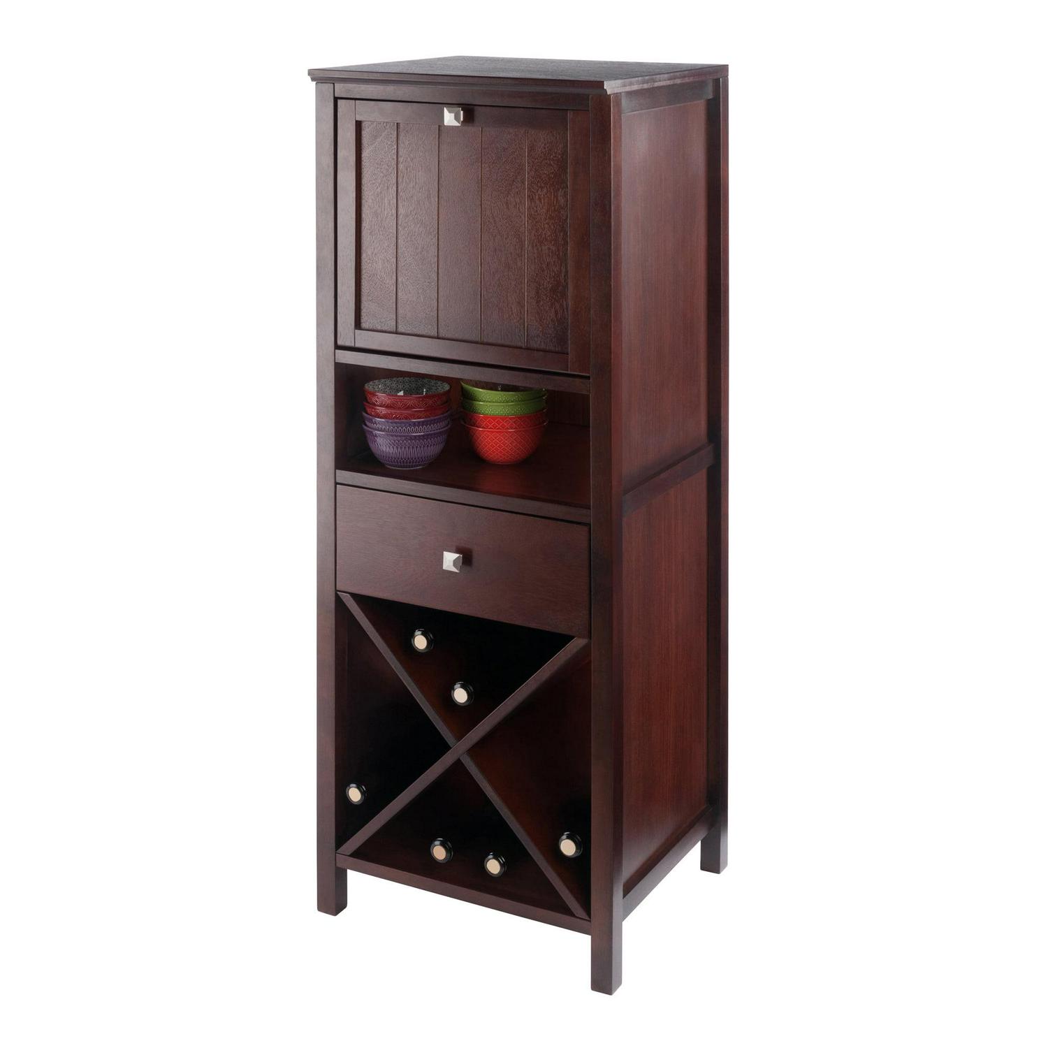 Winsome Wood Brooke Jelly 4-Section Cupboard, Wine Storage, Walnut Finish - Image 7