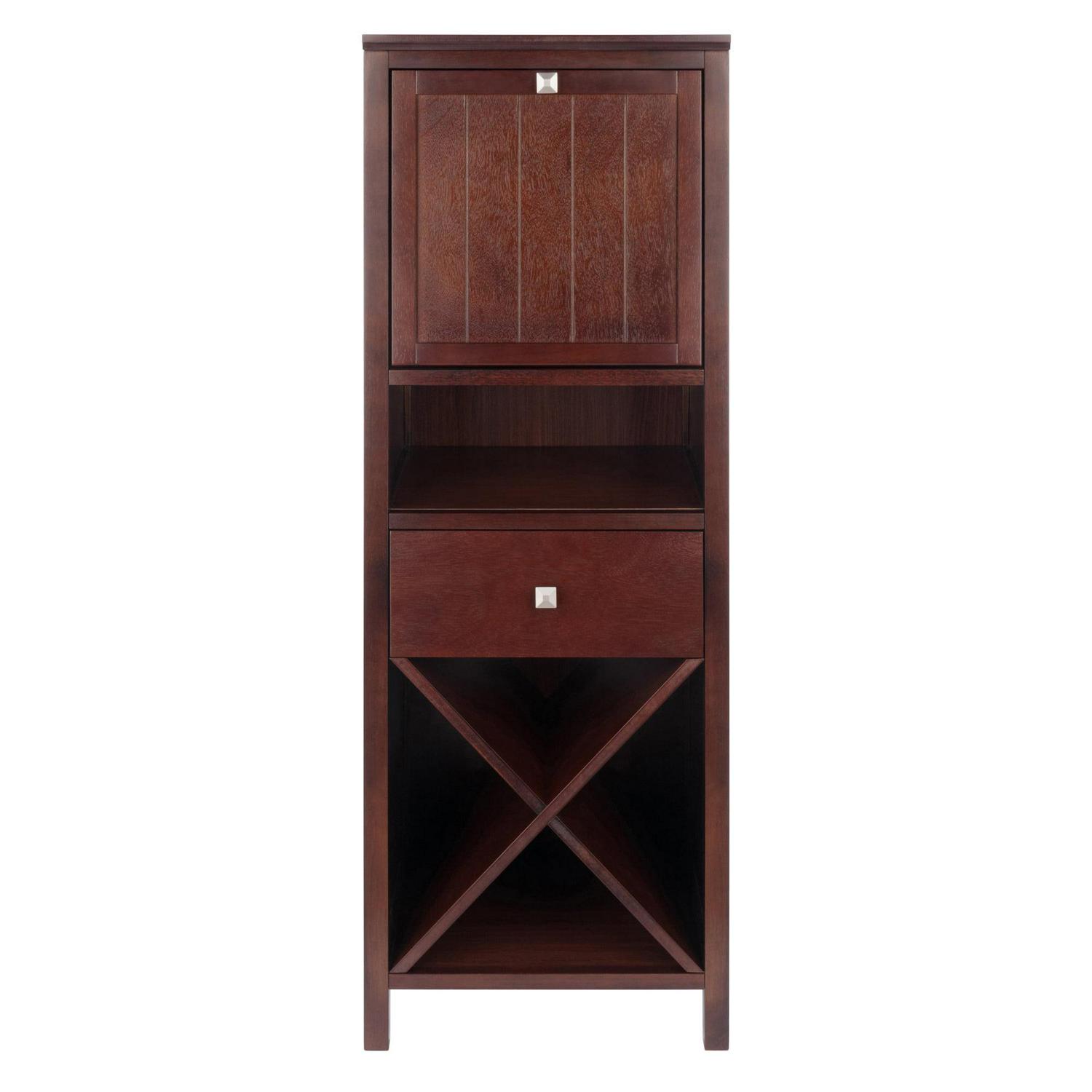 Winsome Wood Brooke Jelly 4-Section Cupboard, Wine Storage, Walnut Finish - Image 3
