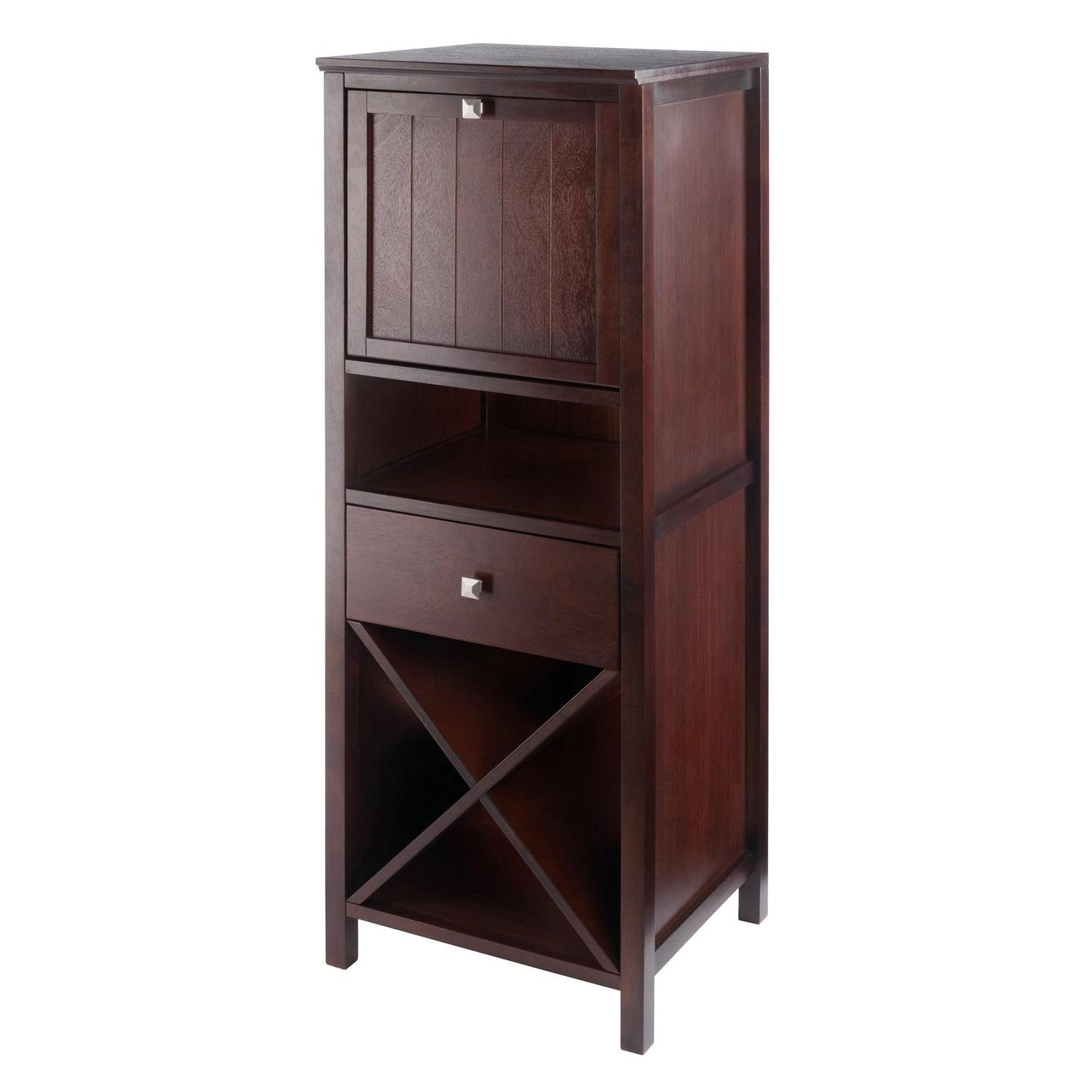 Winsome Wood Brooke Jelly 4-Section Cupboard, Wine Storage, Walnut Finish