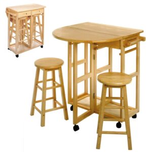 Winsome Wood Burnett 3-Pc Space Saver Set, 2 Tuck - away Stools, Natural Finish