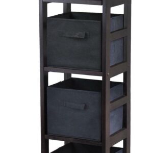 Winsome Wood Capri 5-Pc Set, Narrow Shelf & 4 Foldable Black Fabric Baskets, Espresso Finish