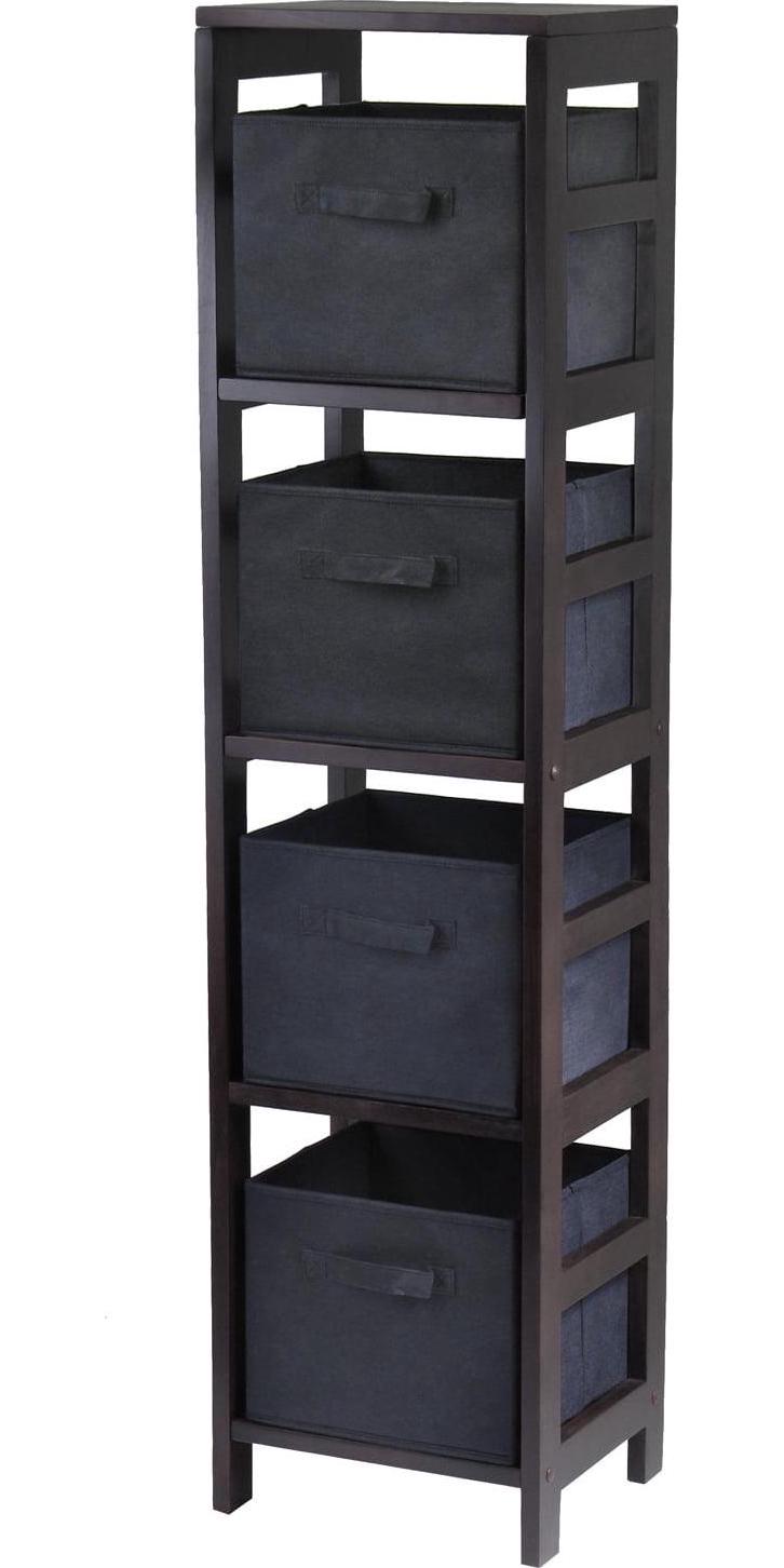 Winsome Wood Capri 5-Pc Set, Narrow Shelf & 4 Foldable Black Fabric Baskets, Espresso Finish