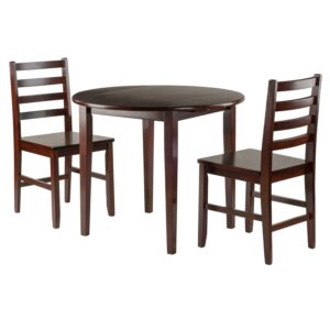 Winsome Wood Clayton 3-Pc Dining Set, Drop Leaf Table & 2 Ladderback Chairs, Walnut Finish