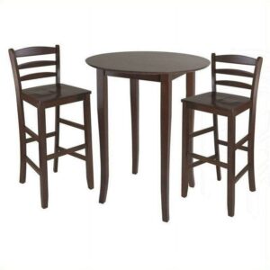 Winsome Wood Fiona 3-Pc Pub Set, High Table & 2 Ladderback Bar Stools, Walnut Finish